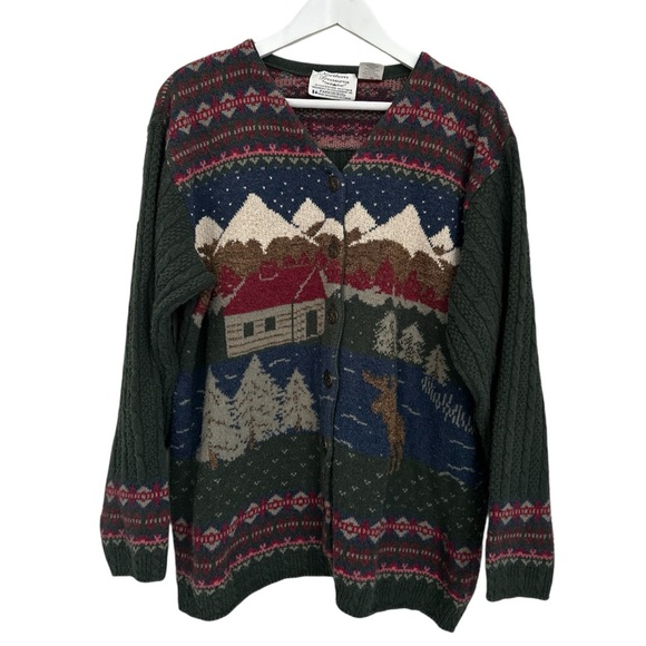 Northern Treasures Vintage Moose Fair Isle Oversized Cardigan | Made in Canada - Picture 1 of 12